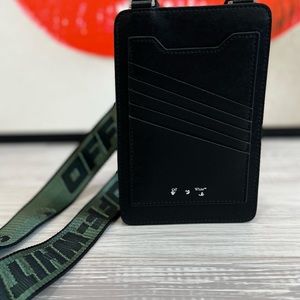Off-White Diagonal Binder Leather Phone Wallet-On-Strap